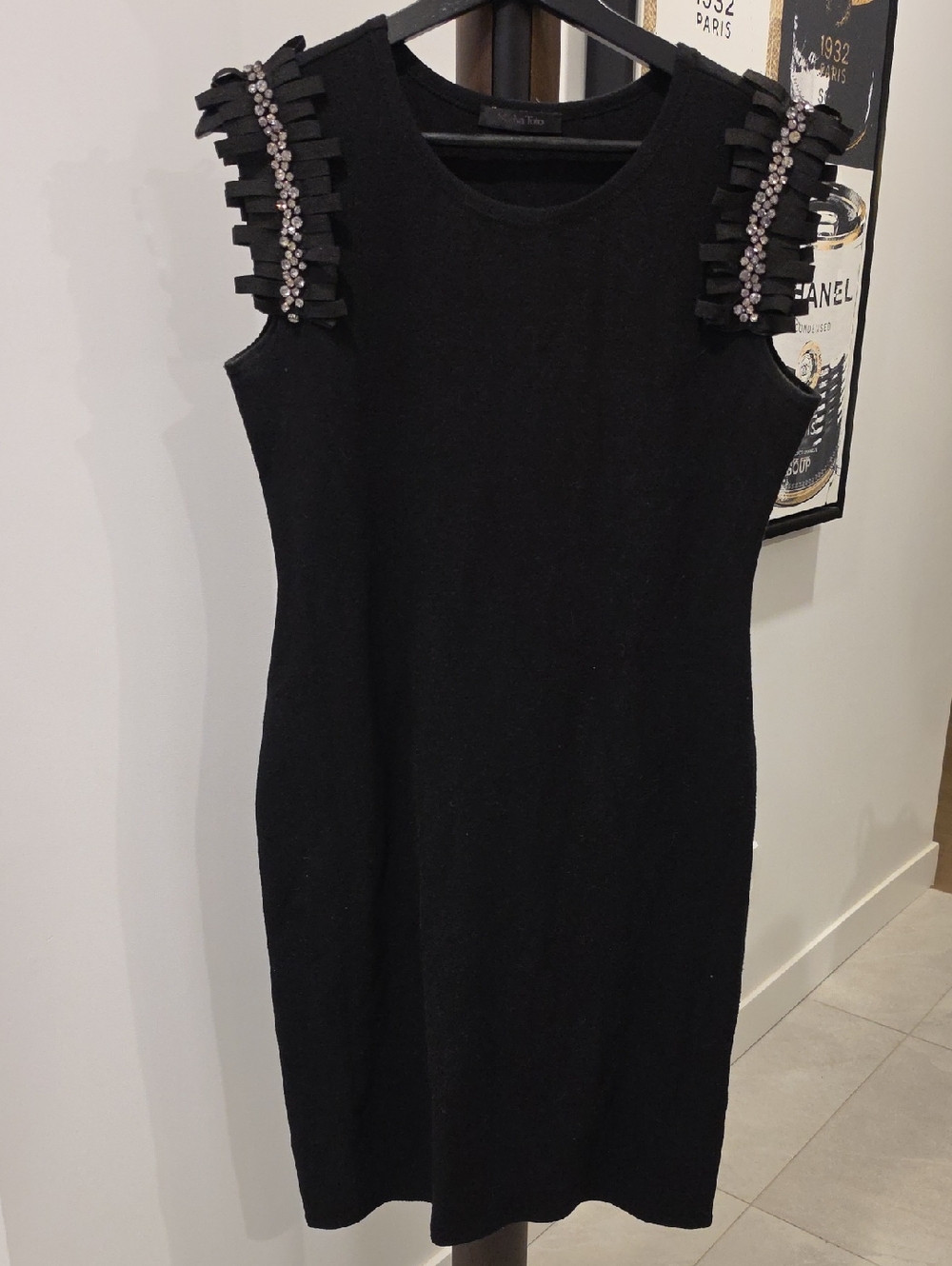 Embellished Shoulder Black Dress